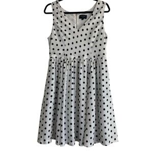 Everly Polka Dot Fit Flare Dress Midi Pockets Retro Large Black White